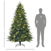 HOMCOM 7' Tall Prelit Full Artificial Christmas Tree with Realistic Branches, 400 Warm White LED Lights and 4030 Tips, Green(m-3)