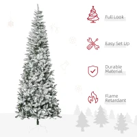 HOMCOM 9ft Unlit Snow-Flocked Slim Pine Artificial Christmas Tree with Realistic Branches and 1084 Tips(m-4)