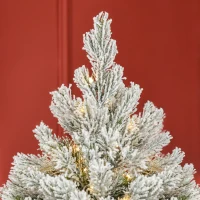 HOMCOM 7FT Tall Prelit Flocked Artificial Christmas Tree Holiday Décor with Realistic Branches, Warm White LED Lights, Auto Open, Green(m-9)