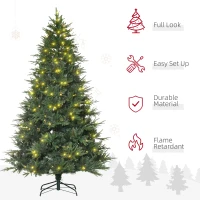 HOMCOM 7' Tall Prelit Full Artificial Christmas Tree with Realistic Branches, 400 Warm White LED Lights and 4030 Tips, Green(m-4)
