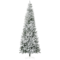 HOMCOM 9ft Unlit Snow-Flocked Slim Pine Artificial Christmas Tree with Realistic Branches and 1084 Tips