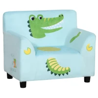 Qaba Kids Sofa, Armrest Chair for Preschool, Toddler Couch for Kids Room, Kindergarten with Cute Animal Print, Super-soft Velvet, Eucalyptus Wood, Light Blue(m-2)