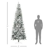HOMCOM 9ft Unlit Snow-Flocked Slim Pine Artificial Christmas Tree with Realistic Branches and 1084 Tips(m-3)