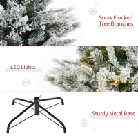 HOMCOM 7FT Tall Prelit Flocked Artificial Christmas Tree Holiday Décor with Realistic Branches, Warm White LED Lights, Auto Open, Green(m-7)