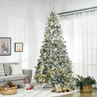 HOMCOM 9ft Tall Pre-Lit Snow-Flocked Artificial Christmas Tree with Realistic Branches, 900 Warm White LED Lights and 2094 Tips(m-2)