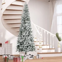 HOMCOM 9ft Unlit Snow-Flocked Slim Pine Artificial Christmas Tree with Realistic Branches and 1084 Tips(m-2)