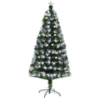 HOMCOM 5ft Tall Pre-Lit Douglas Fir Artificial Christmas Tree with Fiber Optic Ball LED Lights and 180 Tips, Green(m-11)