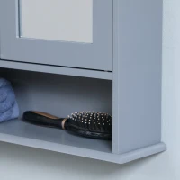 kleankin Medicine Cabinet, Wall-Mounted Bathroom Mirror Cabinet with Double Doors, Open Shelf, and Adjustable Shelf, Modern Bathroom Wall Cabinet, Grey(m-10)