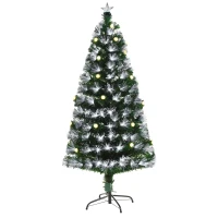 HOMCOM 5ft Tall Pre-Lit Douglas Fir Artificial Christmas Tree with Fiber Optic Ball LED Lights and 180 Tips, Green(m-1)