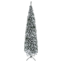 HOMOM 9ft Flocked Christmas Tree, Pencil Artificial Xmas Tree with Faux Snow, Dense Branches, Foldable Metal Base for Indoor Holiday Decor