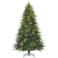HOMCOM 7' Tall Prelit Full Artificial Christmas Tree with Realistic Branches, 400 Warm White LED Lights and 4030 Tips, Green(m-1)