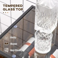 HOMCOM Industrial Wine Rack Cabinet for 4 Bottles, Liquor Cabinet with Tempered Glass Top, Adjustable Shelves for Home Bar, Dining Room, Rustic Brown(m-6)