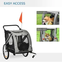 Aosom Dog Bike Trailer, 2-in-1 Dog Wagon Pet Stroller for Travel with Universal Wheel Reflectors Flag, for Small and Medium Dogs, Grey(m-9)