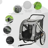 Aosom Dog Bike Trailer, 2-in-1 Dog Wagon Pet Stroller for Travel with Universal Wheel Reflectors Flag, for Small and Medium Dogs, Grey(m-10)