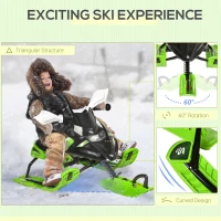 Outsunny Kids Snow Racer Sled, Ski Sled Slider Board, Snowmobile, with Foot Break, Auto Pull Rope, for Downhill and Uphill, Age 5 & up, Gift for Boys & Girls, Green(m-4)