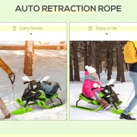Outsunny Kids Snow Racer Sled, Ski Sled Slider Board, Snowmobile, with Foot Break, Auto Pull Rope, for Downhill and Uphill, Age 5 & up, Gift for Boys & Girls, Green(m-6)