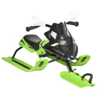 Outsunny Kids Snow Racer Sled, Ski Sled Slider Board, Snowmobile, with Foot Break, Auto Pull Rope, for Downhill and Uphill, Age 5 & up, Gift for Boys & Girls, Green(m-2)