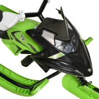 Outsunny Kids Snow Racer Sled, Ski Sled Slider Board, Snowmobile, with Foot Break, Auto Pull Rope, for Downhill and Uphill, Age 5 & up, Gift for Boys & Girls, Green(m-9)