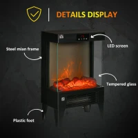 HOMCOM Electric Fireplace Heater, Freestanding 750W/1500W Fireplace, w/ LED Screen, Remote included Quiet Heater Ideal for 269 sq.ft Indoor Use, Black(m-7)