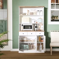 HOMCOM 71" Buffet with Hutch, Kitchen Pantry Cabinet, Bookcase with Drawers & Shelves for Living Room, White(m-8)