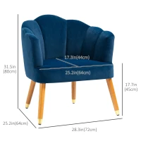 HOMCOM Modern Accent Chairs with Cushioned Seat, Upholstered Velvet Armchair for Bedroom, Living Room Chair with Arms and Wood Legs, Blue(m-3)