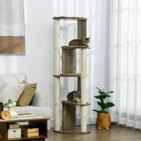 PawHut 65" Corner Modern Cat Tree Tall for Climbing, Large Multilevel Cat Tower with Scratching Posts, Small-Fit Kitten Tower with Sisal, Cream White(m-2)