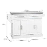 HOMCOM Rolling Kitchen Island Cart with Wheels, Portable Island Table for Kitchen with Stainless Steel Top, Adjustable Shelves, 2 Drawers, Spice, Knife and Towel Rack, White(m-3)