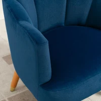 HOMCOM Modern Accent Chairs with Cushioned Seat, Upholstered Velvet Armchair for Bedroom, Living Room Chair with Arms and Wood Legs, Blue(m-7)