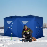 Outsunny 5-8 Person Pop-up Ice Fishing Shelter, Portable Ice Fishing Tent, Blue(m-1)