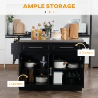 HOMCOM Rolling Kitchen Island Cart with Wheels, Portable Island Table for Kitchen with Stainless Steel Top, Adjustable Shelves, 2 Drawers, Spice, Knife and Towel Rack, Black(m-4)
