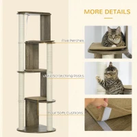 PawHut 65" Corner Modern Cat Tree Tall for Climbing, Large Multilevel Cat Tower with Scratching Posts, Small-Fit Kitten Tower with Sisal, Cream White(m-5)