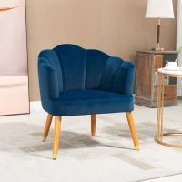 HOMCOM Modern Accent Chairs with Cushioned Seat, Upholstered Velvet Armchair for Bedroom, Living Room Chair with Arms and Wood Legs, Blue(m-1)
