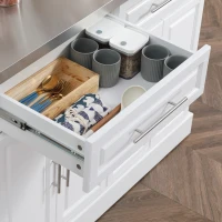HOMCOM Rolling Kitchen Island Cart with Wheels, Portable Island Table for Kitchen with Stainless Steel Top, Adjustable Shelves, 2 Drawers, Spice, Knife and Towel Rack, White(m-9)