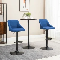 HOMCOM Counter Height Bar Stools Set of 2, Adjustable Bar Chair, Swivel Fabric Kitchen Stools with Back, Armrests and Footrest for Kitchen Counter and Dining Room, Dark Blue(m-1)