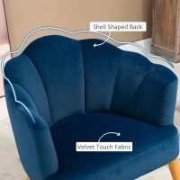 HOMCOM Modern Accent Chairs with Cushioned Seat, Upholstered Velvet Armchair for Bedroom, Living Room Chair with Arms and Wood Legs, Blue(m-4)