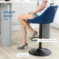 HOMCOM Counter Height Bar Stools Set of 2, Adjustable Bar Chair, Swivel Fabric Kitchen Stools with Back, Armrests and Footrest for Kitchen Counter and Dining Room, Dark Blue(m-7)