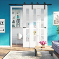 HOMCOM 6.6FT Carbon Steel Sliding Barn Door Kits Hardware Closet Set Track System for Double Wooden Door Roller(m-8)