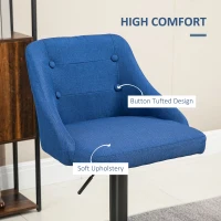 HOMCOM Counter Height Bar Stools Set of 2, Adjustable Bar Chair, Swivel Fabric Kitchen Stools with Back, Armrests and Footrest for Kitchen Counter and Dining Room, Dark Blue(m-6)