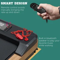 Soozier Wood Walking Pad, Smart Under Desk Treadmill, Walking Jogging Machine with Blue Tooth Speaker, Remote Control, 12 Pre-Programs, Transport Wheels and LED Display for Home Gym Office(m-6)