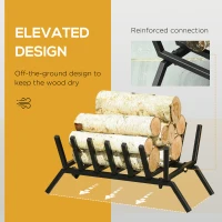 Outsunny 24" Firewood Log Rack Fireplace Log Holder Stylish Wood Storage Basket Carrier, for Outdoor and Indoor Use, Black(m-5)