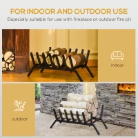 Outsunny 24" Firewood Log Rack Fireplace Log Holder Stylish Wood Storage Basket Carrier, for Outdoor and Indoor Use, Black(m-6)
