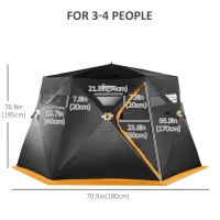 Outsunny 4 Person Insulated Ice Fishing Shelter, Pop-Up Portable Ice Fishing Tent with Carry Bag and Two Doors for -22℉, Black(m-3)