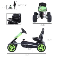 Aosom Kids Go Kart, 4 Wheeled Ride On Pedal Car, Racer for 3 years, for Boys and Girls, Outdoor - Green(m-3)