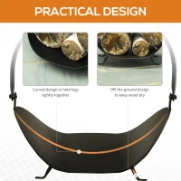 Outsunny 16" Firewood Log Rack Curved Fireplace Log Holder Wood Storage Basket Carrier with Flexible Handle, for Outdoor and Indoor Use, Black(m-5)