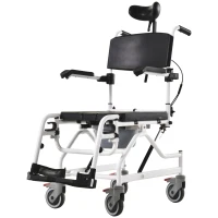 HOMCOM Personal Mobility Assist Bedside Commode Toilet Chair with 30° Reclining Backrest & Four Rolling Wheels(m-8)