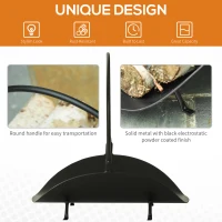 Outsunny 16" Firewood Log Rack Curved Fireplace Log Holder Wood Storage Basket Carrier with Flexible Handle, for Outdoor and Indoor Use, Black(m-4)