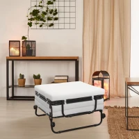HOMCOM Portable Folding Bed, Single Guest Bed Convertible Sleeper Ottoman with Wheels, Mattress for Bedroom & Office, White(m-10)