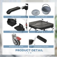 HOMCOM Personal Mobility Assist Bedside Commode Toilet Chair with 30° Reclining Backrest & Four Rolling Wheels(m-5)