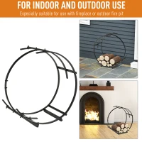 Outsunny 28" Round Firewood Rack Holder Log Storage Rack, 110 lbs. Weight Capacity, Black(m-6)