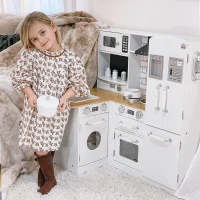 Qaba Large Play Kitchen with Full Set of Appliances for a Modern Day Pretend Kitchen, Tons of Storage, Corner Play Kitchen Set with Sound Effect, Educational Pretend Role Playset Game(m-2)